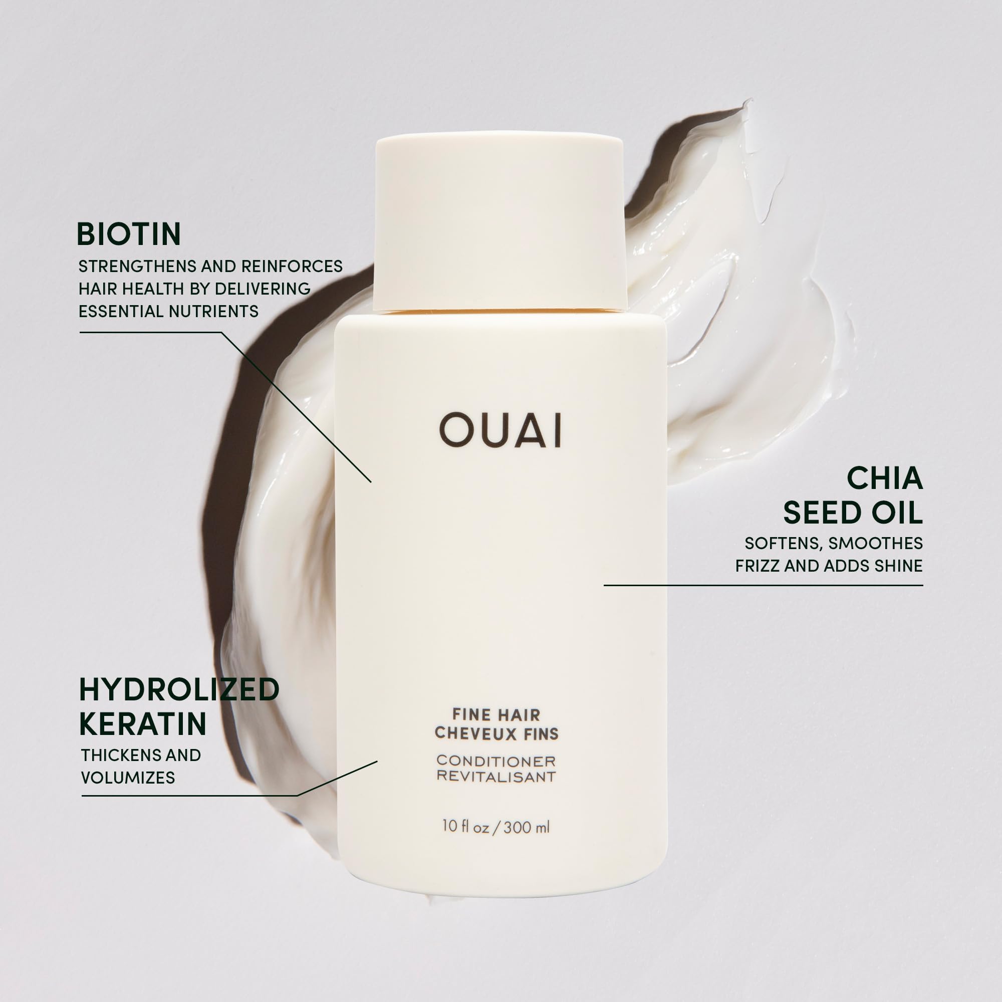 OUAI Fine Hair Shampoo, Conditioner & Hair Mask Set - Volumizing, Strengthening & Repairing for Thin Hair - 3 Piece Hair Care Kit (10oz Shampoo, 10oz Conditioner, 8oz Treatment) - Perfect for Daily Use & Salon-Quality Results at Home