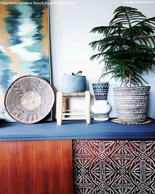 Tribal Batik Furniture Stencil - Handmade Wooden Stencils for DIY Furniture Painting & Home Decor | Perfect for Cabinets, Tables, and Wall Art Projects