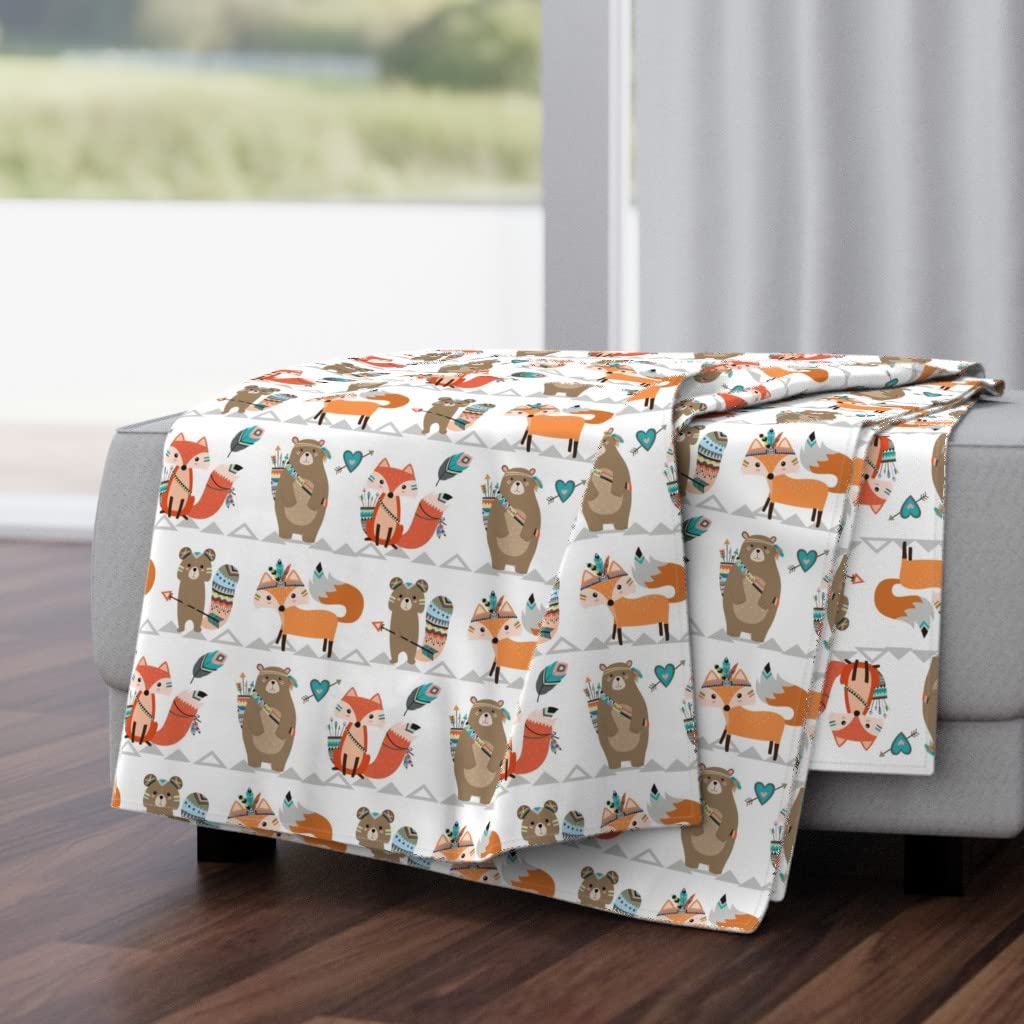 Soft Plush Minky Throw Blanket 50x70 Inches - Woodland Tribal Nursery Arrow Fox Design, Gender Neutral Baby Blanket in White & Orange | Cozy for Nursery, Living Room & Gift Giving