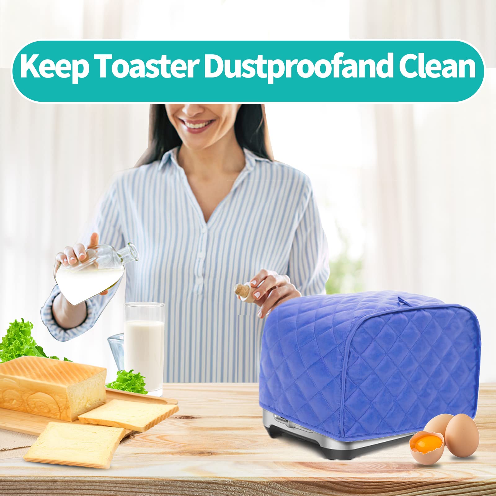 Quilted Polyester Toaster Cover for 4-Slice Bread Toaster - Dustproof & Fingerprint Resistant Bakeware Protector (Blue) - Perfect Kitchen Gift for Mom - Ideal for Countertop Protection & Home Decor
