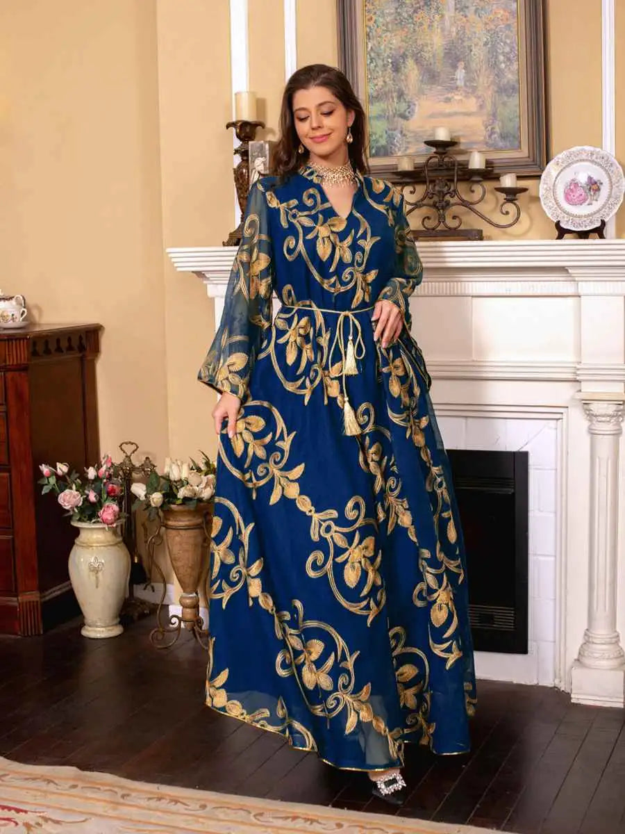 Elegant Eid Dress for Women - Doris Embroidery Kaftan Caftan Dress | Muslim Holiday Outfit, Summer Beach Cover Up, Party Wear, Special Occasion Fashion