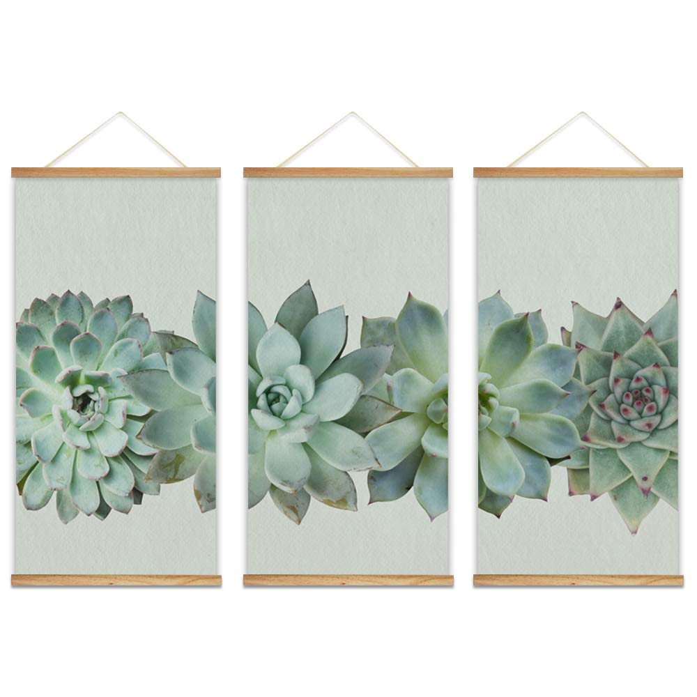Wall26 Framed Green Plants Wall Art - 3 Panel Canvas Prints 18x36 Inches, Ready to Hang with Wood Frames for Living Room, Bedroom & Office Decor