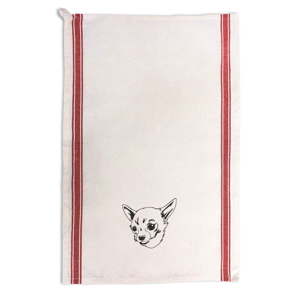 Custom Printed Kitchen Towels with Chihuahua Head Design - Black and Red Stripe Pet Themed Dish Towels for Dog Lovers | Perfect for Kitchen Cleaning, Dish Drying, and Home Decor Gifts