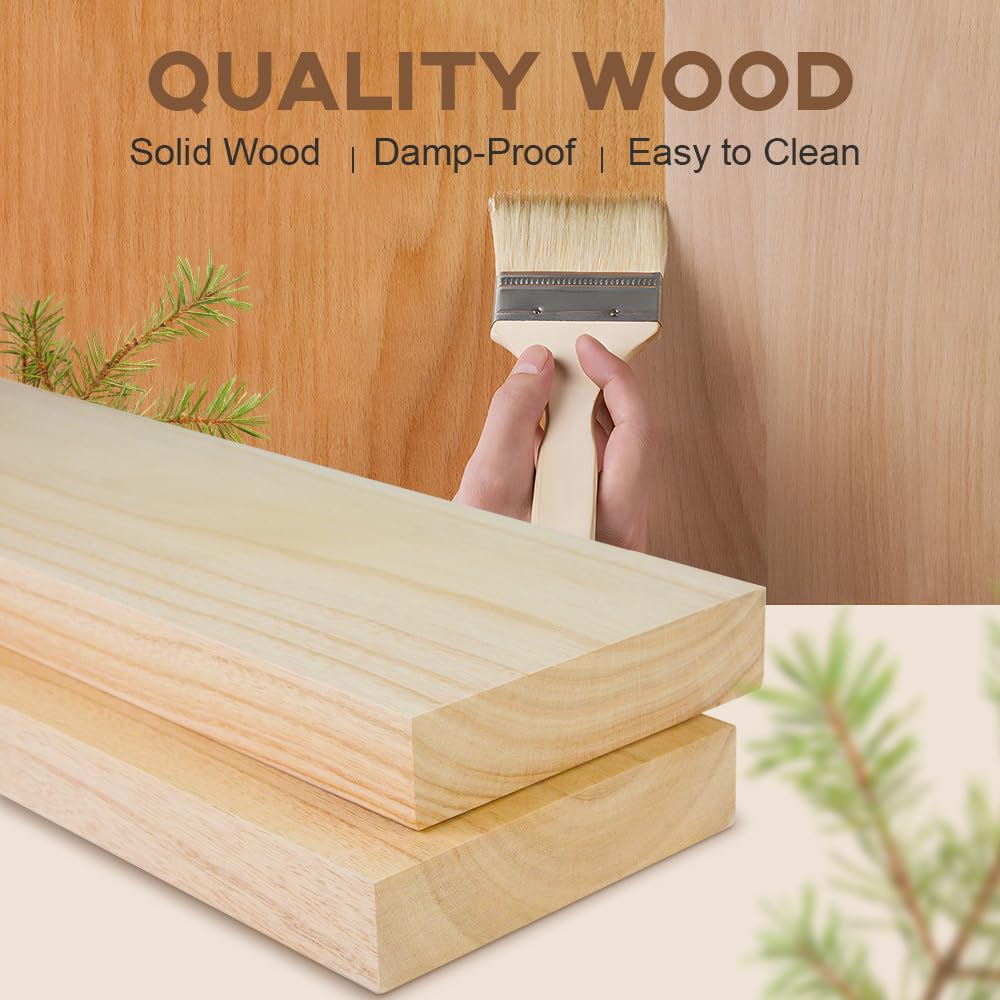Habudda Floating Shelves Set of 2 - 30 Inch Rustic Wood Wall Shelves for Bathroom, Bedroom & Kitchen - Solid Wood Bookshelf with Invisible Brackets - Natural Varnished Home Decor for Plants, Photos & Display (Perfect for Small Space Organization & Stylish Home Decor)