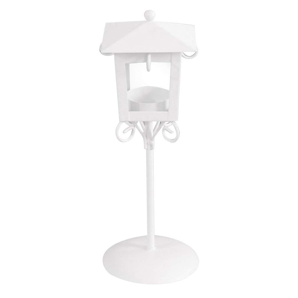 Elegant White Street Lamp Design Tealight Candle Holder - Vintage Lantern for Wedding, Party, Home & Garden Decor - Romantic Ambiance Lighting