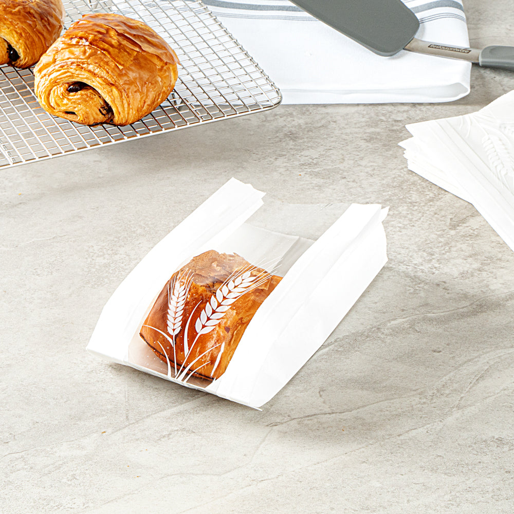 Greaseproof White Paper Bread Bags - Micro Perforated, Wheat Pattern (4.5