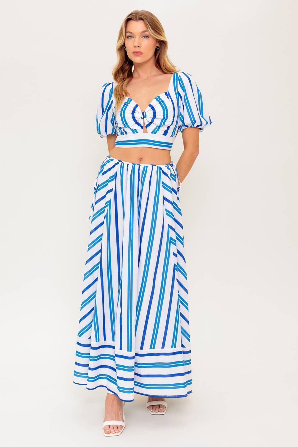 Trendy Boardwalk Breeze Puff Sleeve Crop Top & Skirt Set - Women's Summer Outfit for Beach, Vacation & Casual Wear