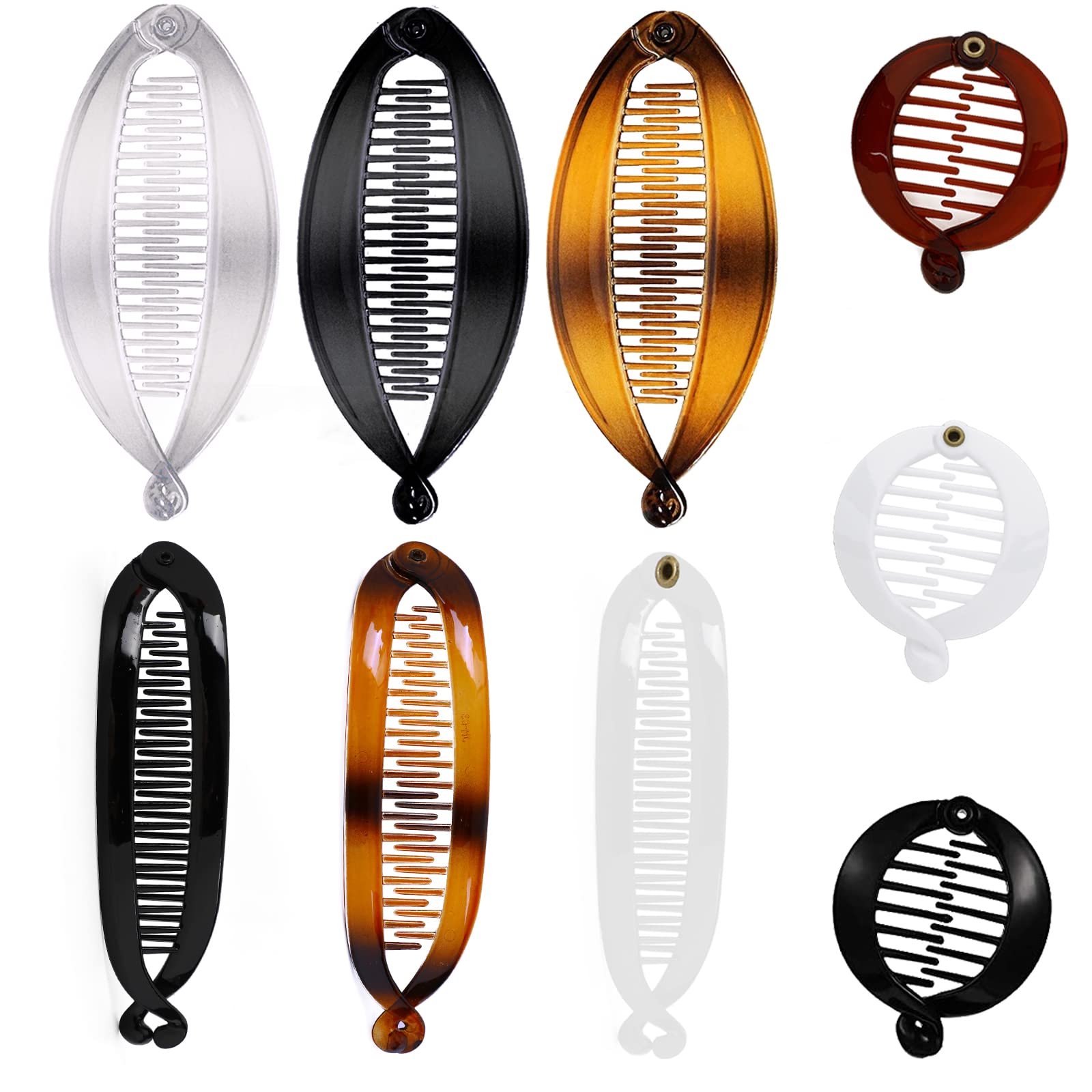 9PCS French Banana Hair Clips Set - Small Round Ponytail Holders, Fishtail Styling Combs & Interlocking Clips for Women and Girls (3 Styles) - Perfect for School, Work, Parties and Everyday Hairstyling