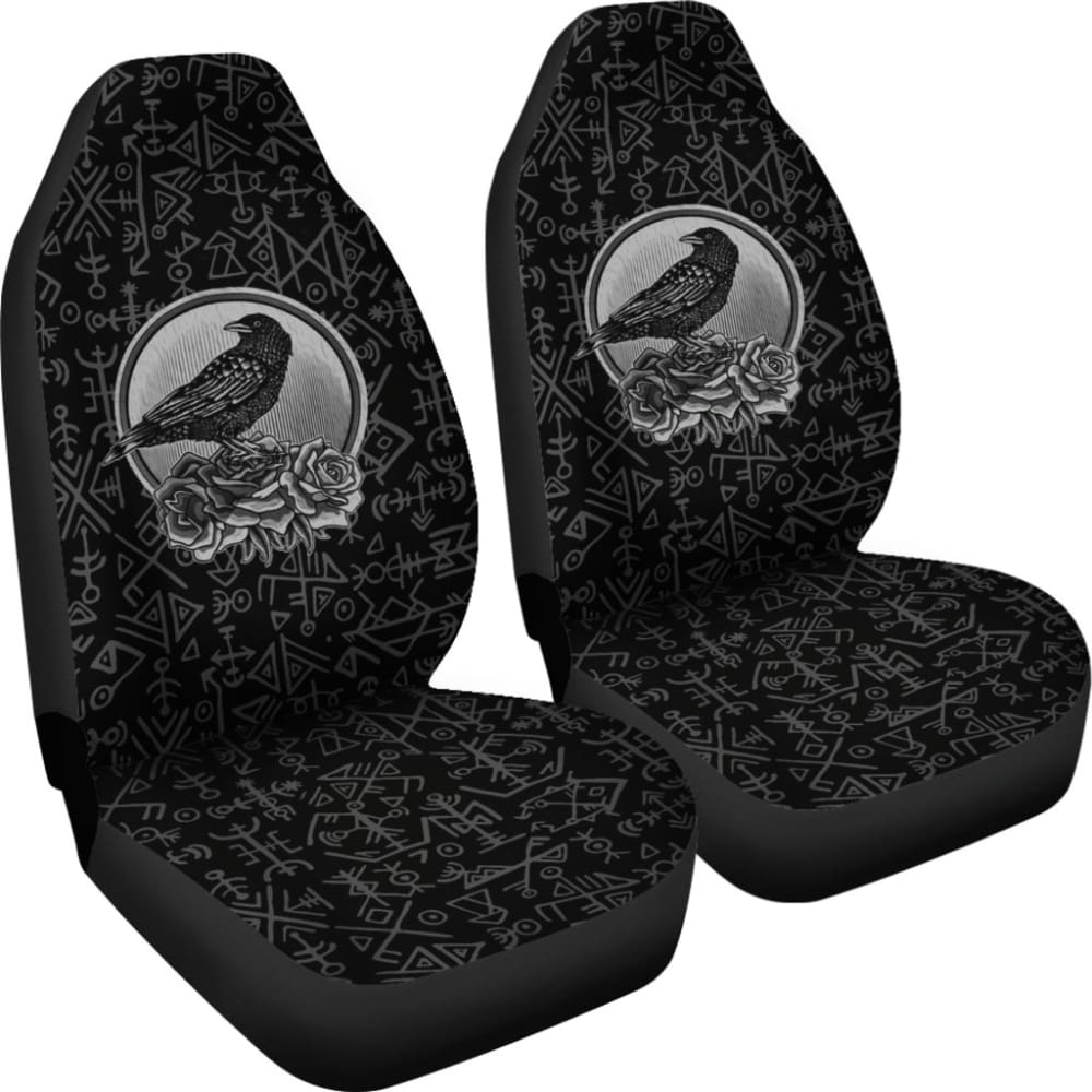 Premium Viking Odin Raven Floral Rune Symbols Car Seat Covers - Norse Mythology Design for Cars, Trucks & SUVs - Perfect for Viking Enthusiasts & Norse Decor Lovers