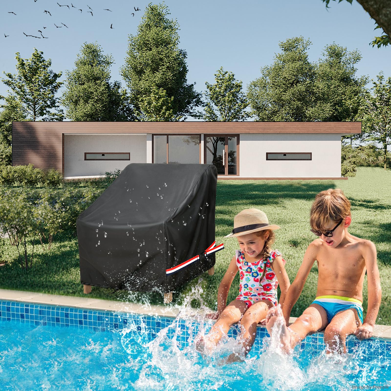 Waterproof Heavy Duty Outdoor Patio Chair Covers - 2 Pack Black, Fits 36W x 37D x 36H Inches - All Weather Protection for Garden, Deck & Poolside Furniture