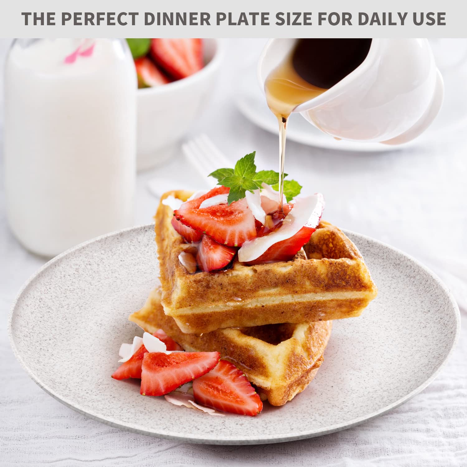 10-Inch Wheat Straw Plates Set of 4 - Reusable BPA-Free Eco-Friendly Dinner Plates for Kids & Adults - Microwave & Dishwasher Safe - Perfect for Family Meals, Picnics & Outdoor Dining (Wheat White)