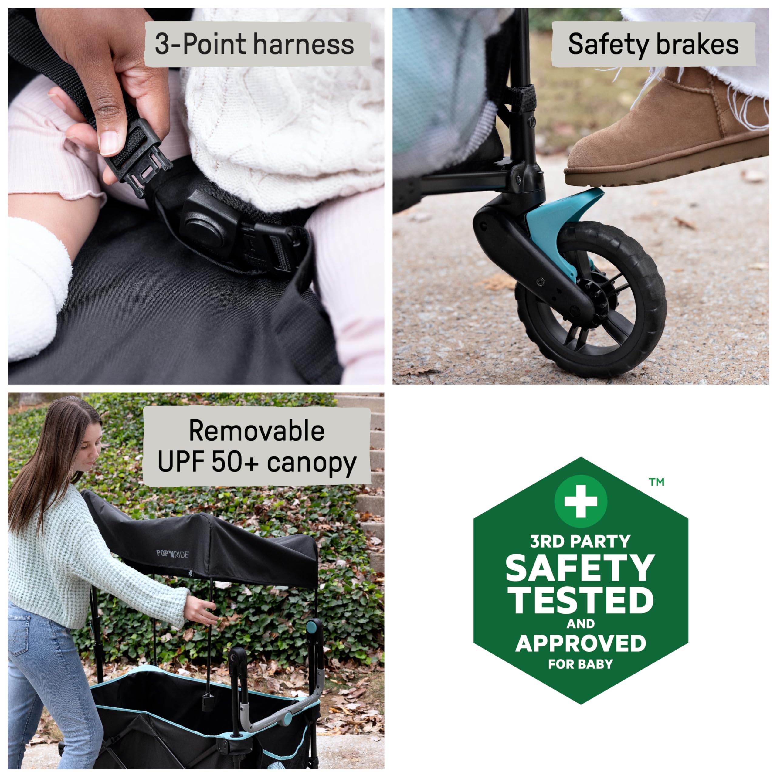 Ingenuity Pop 'N Ride Lightweight Stroller Wagon for 2 Kids - Summer-Ready with Face-to-Face Seats, 3-Point Harnesses & Sun Canopy | Perfect for Beach Outings, Park Visits & Family Travel