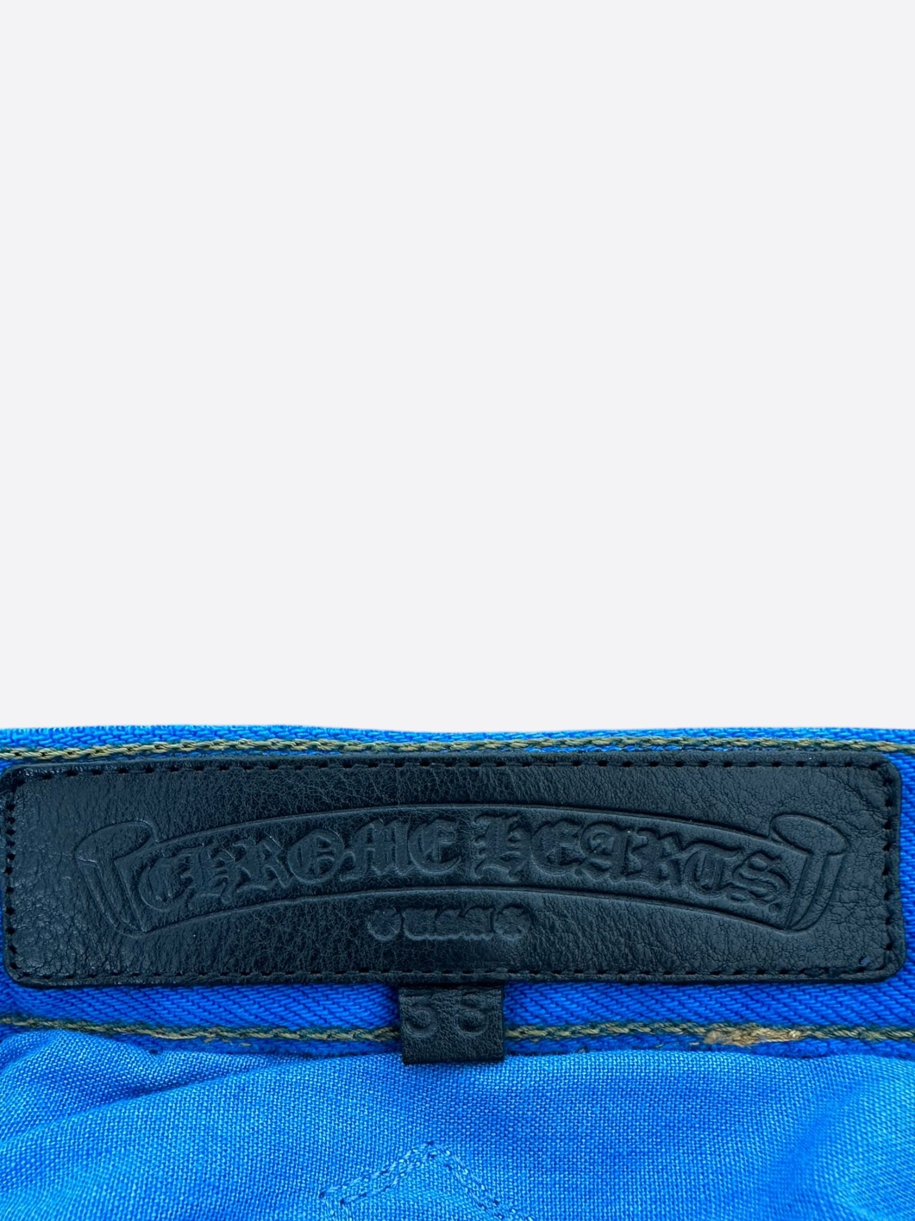 Chrome Hearts x Levi's London Exclusive Blue Dyed Cross Patch Denim Jeans for Men - Stylish Vintage Designer Pants for Casual Wear & Street Fashion