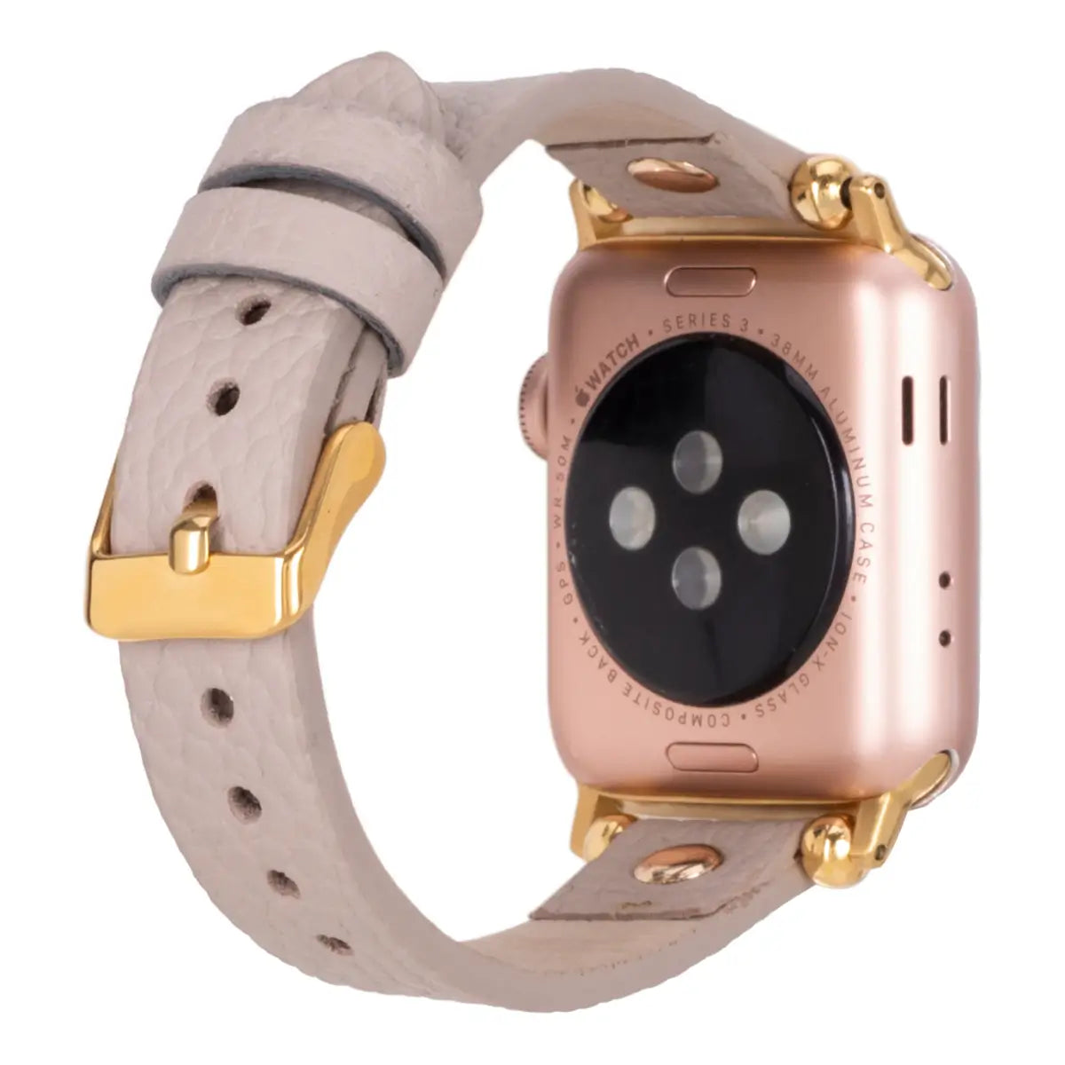 Slim Beige Leather Apple Watch Band with Gold Rivet - Premium Replacement Strap for Work, Gym & Everyday Wear