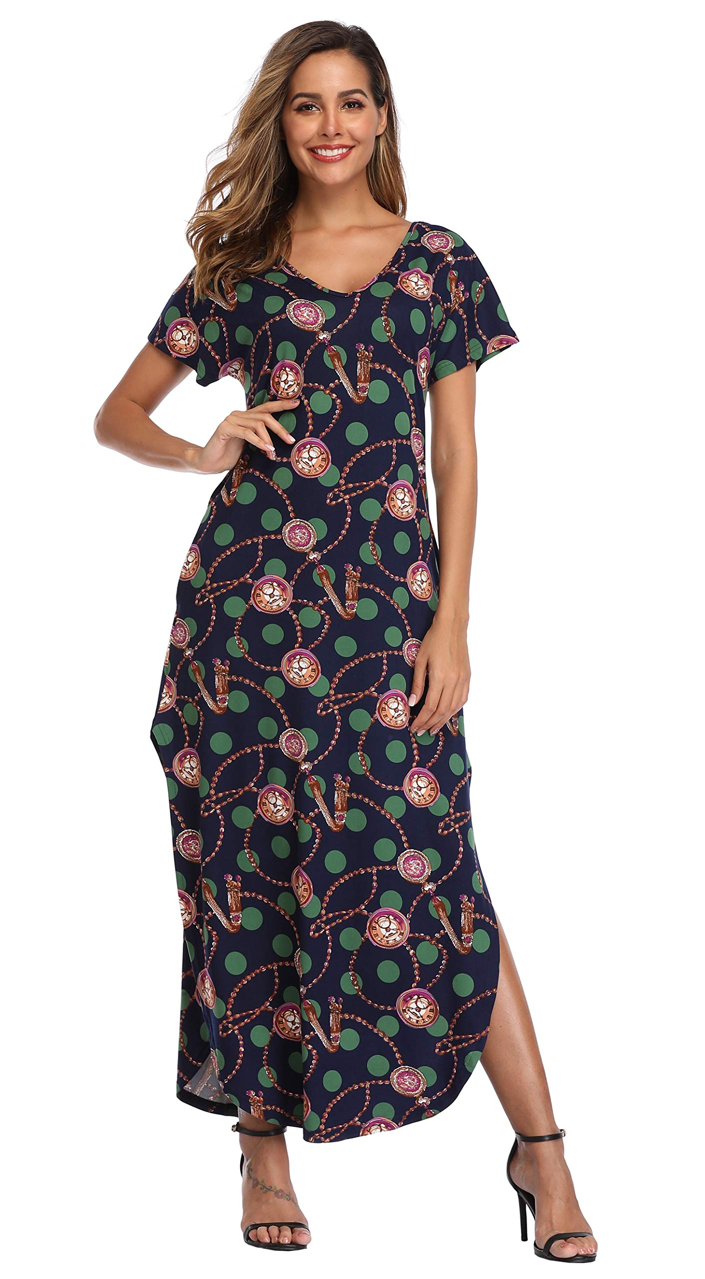 Floral Print Women's Maxi Dress - Long Casual Summer Beach Dress with Pockets for Outdoor Parties, Vacations & Boho Style Outfits