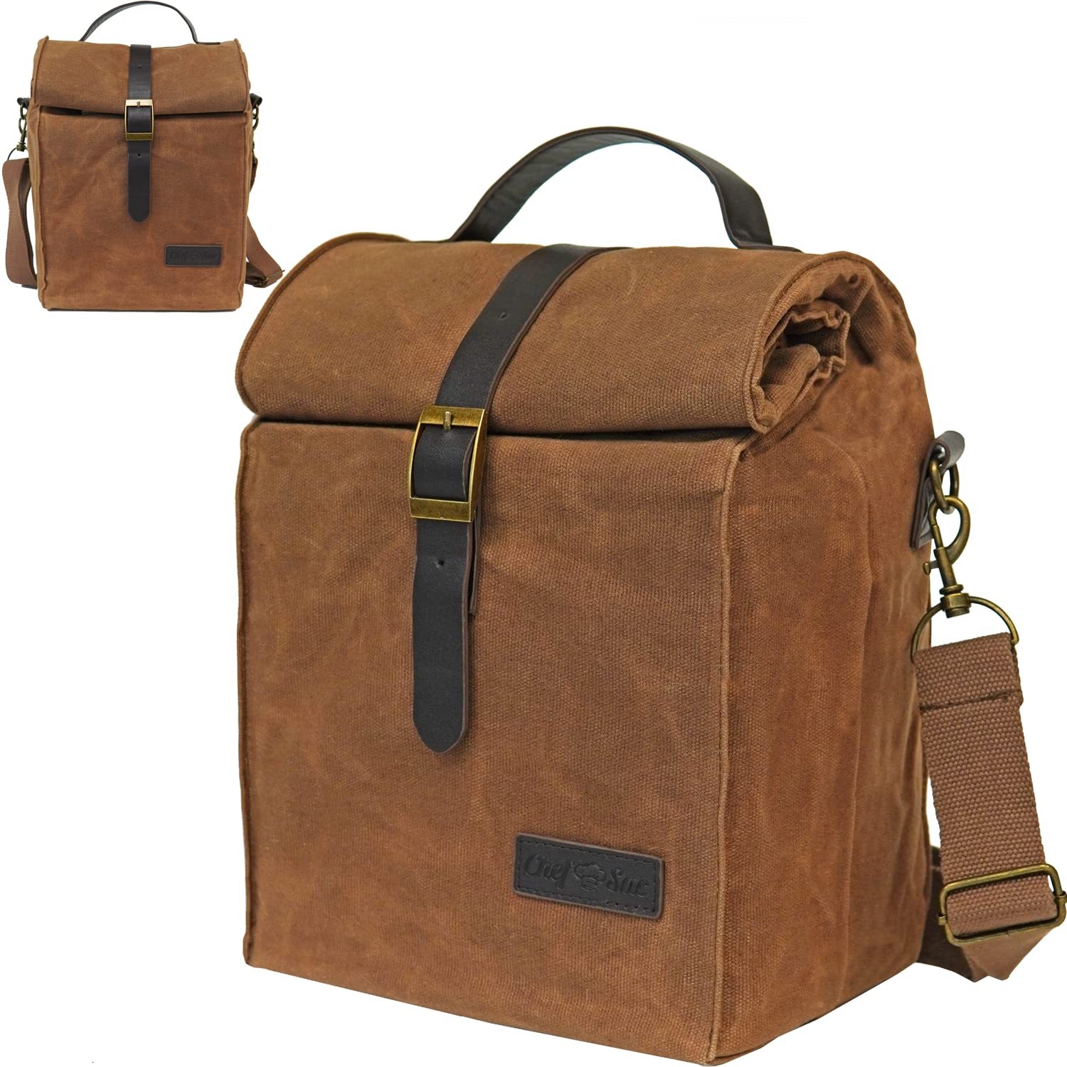 Premium Waxed Canvas Insulated Lunch Bag for Women & Men - Thermal Insulation Keeps Food Hot or Cold for Hours | Reusable & Water Resistant Lunch Tote with Adjustable Strap | Perfect for Work, School, Picnics & Outdoor Adventures (Brown)