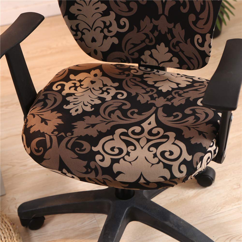 Premium Split Protective Stretchable Polyester Office Chair Cover - Universal Fit for Desk Task & Rotating Chairs, Black Brown - Perfect for Home Office, Conference Rooms & Workspaces