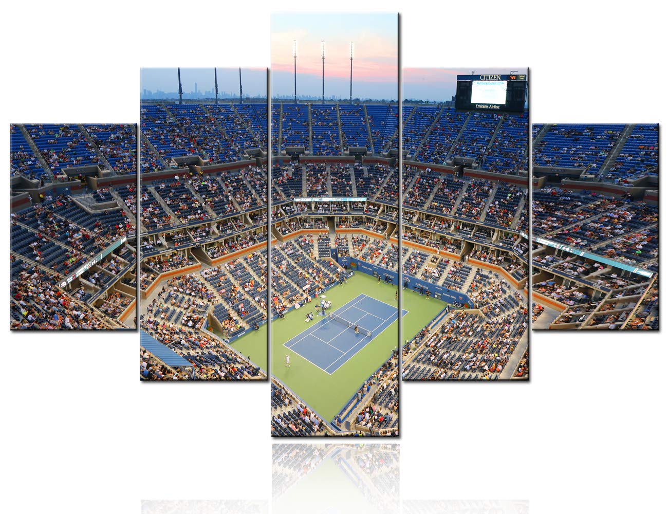 5 Piece Canvas Wall Art - Arthur Ashe Stadium US Open Night Match at Billie Jean King National Tennis Center - Modern Framed Home Decor 60''Wx40''H - Perfect for Living Room, Bedroom & Office Decor