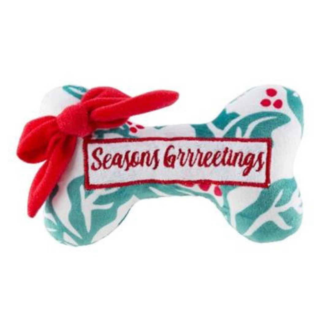 Vibrant Holly Print Bone Dog Toy - Durable Chew Toy for Small & Large Dogs - Perfect for Playtime, Training & Holiday Gifts