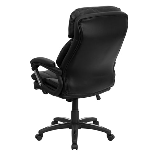 Premium FLASH Iris High Back Ergonomic Office Chair - Black LeatherSoft Executive Swivel Chair with Plush Headrest, Lumbar Support & Padded Arms | Ideal for Home Office, Gaming & Workspaces