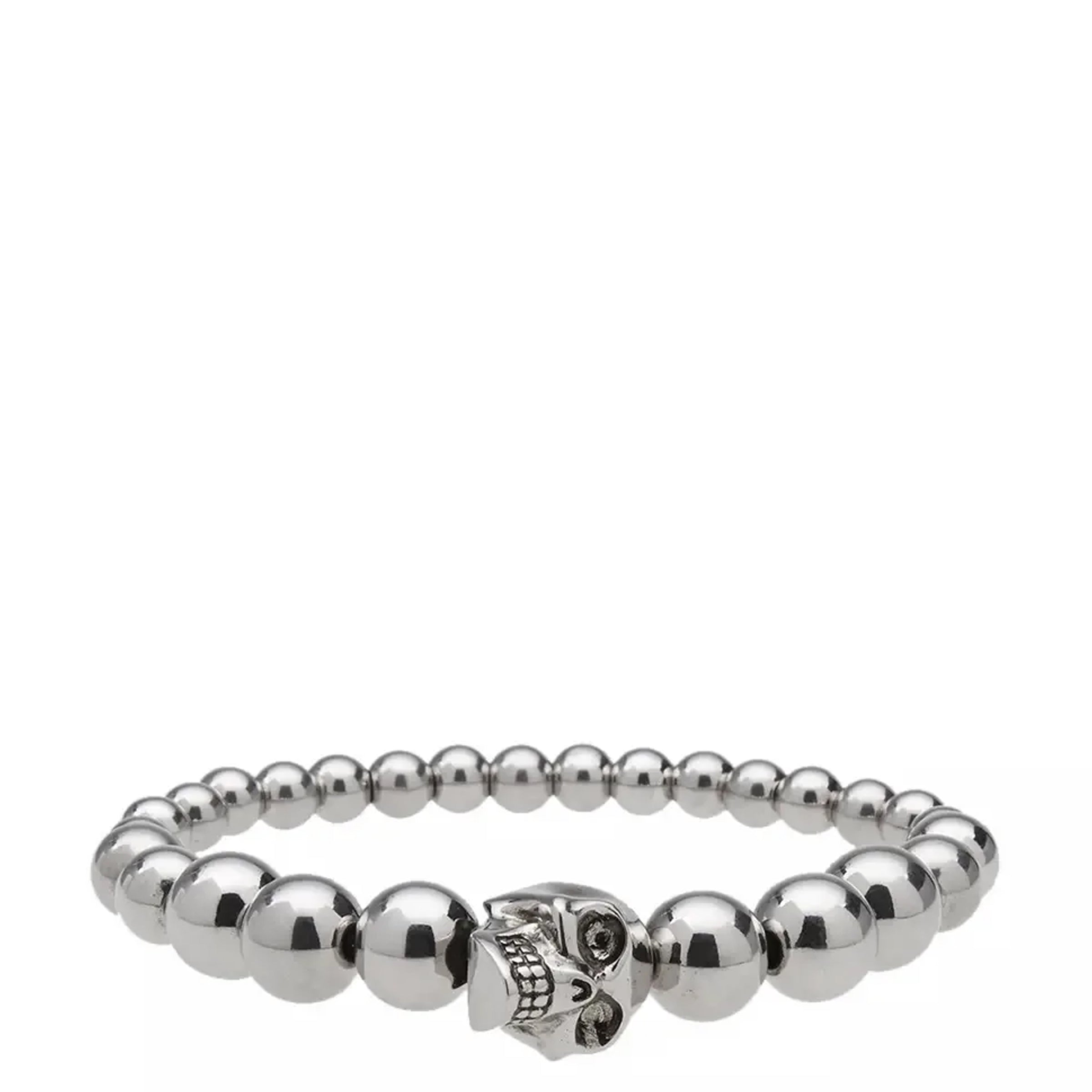 Skull Multi-Beaded Bracelet in Silver - Stylish Gothic Jewelry for Men & Women - Perfect for Parties, Concerts, and Everyday Wear