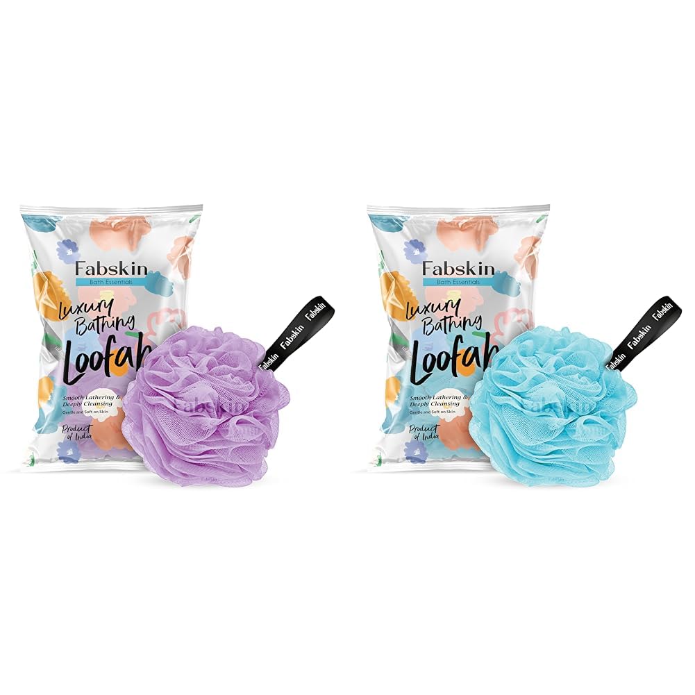 FABSKIN Exfoliating Bath Loofah Sponge - Soft & Durable for Shower & Body Scrub (Purple & Blue) | Gentle Skin Cleansing for Men & Women, Perfect for Daily Use & Spa Days