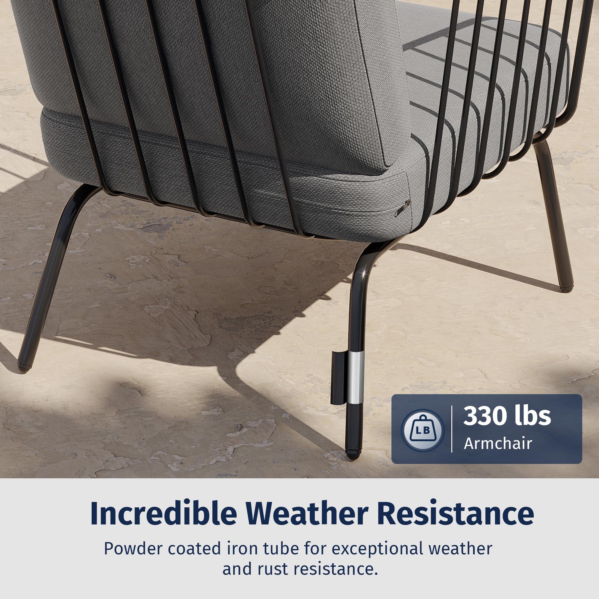 EAST OAK 3-Piece Outdoor Patio Furniture Set with Thick Cushions - Modern Black & Grey Bistro Sofa Set with Coffee Table for Balcony, Garden or Backyard - Perfect for Relaxing, Entertaining and Outdoor Dining