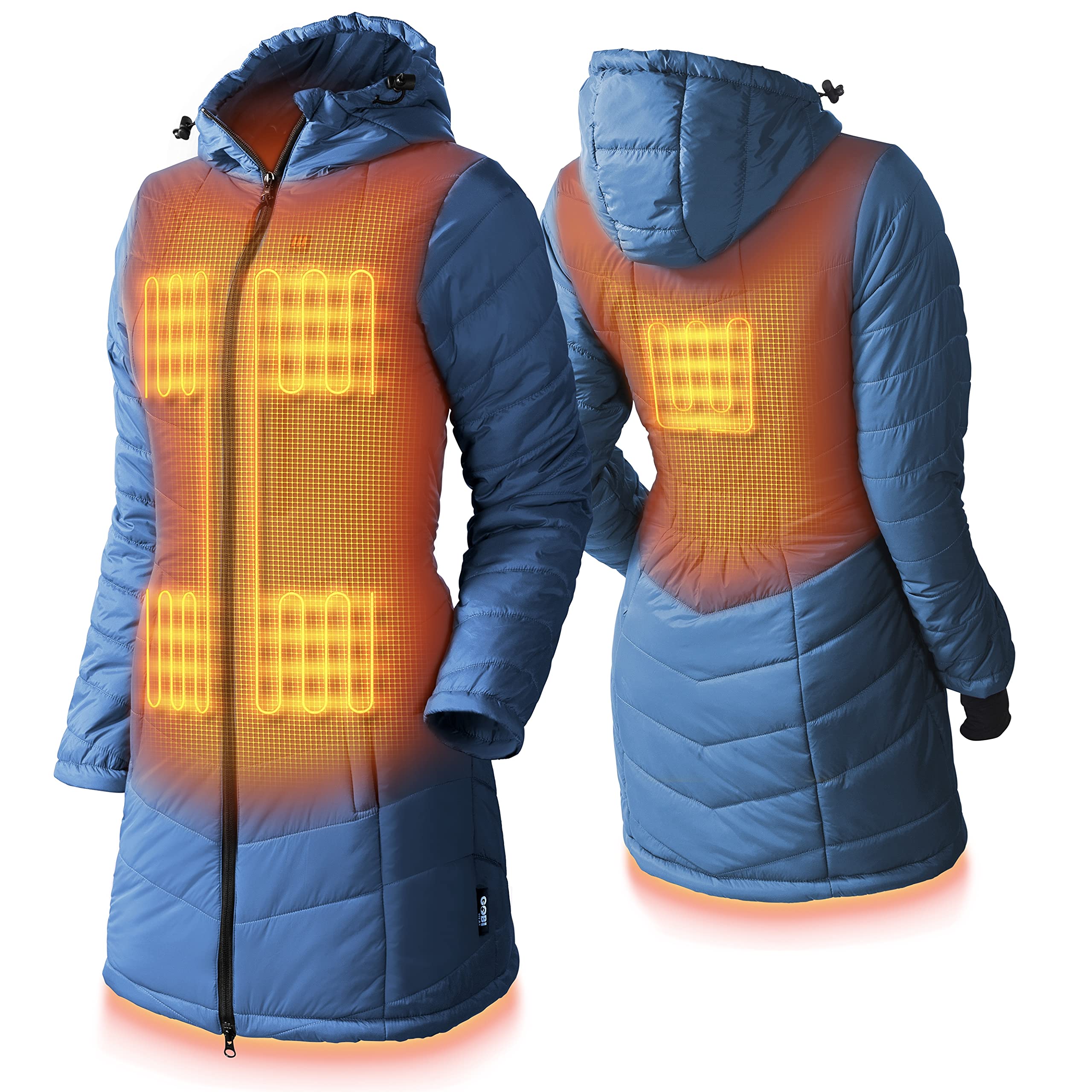 Victoria Women’s Long Puffer Heated Jacket with Battery & Charger - 9 Hours Heating, 5 Adjustable Heat Zones, Machine Washable for All-Day Warmth | Perfect for Winter Outdoor Activities, Skiing, Hiking & Cold Weather Commutes