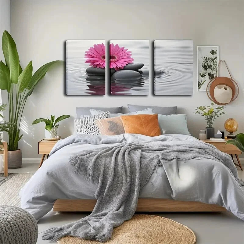 3-Piece Bright Pink Gerbera on Rocks Canvas Wall Art Set - Framed 40x60cm High Quality Print | 100% Australian Made | Ready to Hang | Perfect for Living Room, Bedroom & Office Decor
