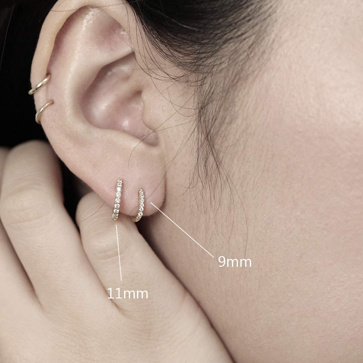 9mm Diamond Huggie Hoop Earrings - 14K/18K Gold Dainty Hoops for Women - Perfect for Everyday Wear, Date Night & Special Occasions