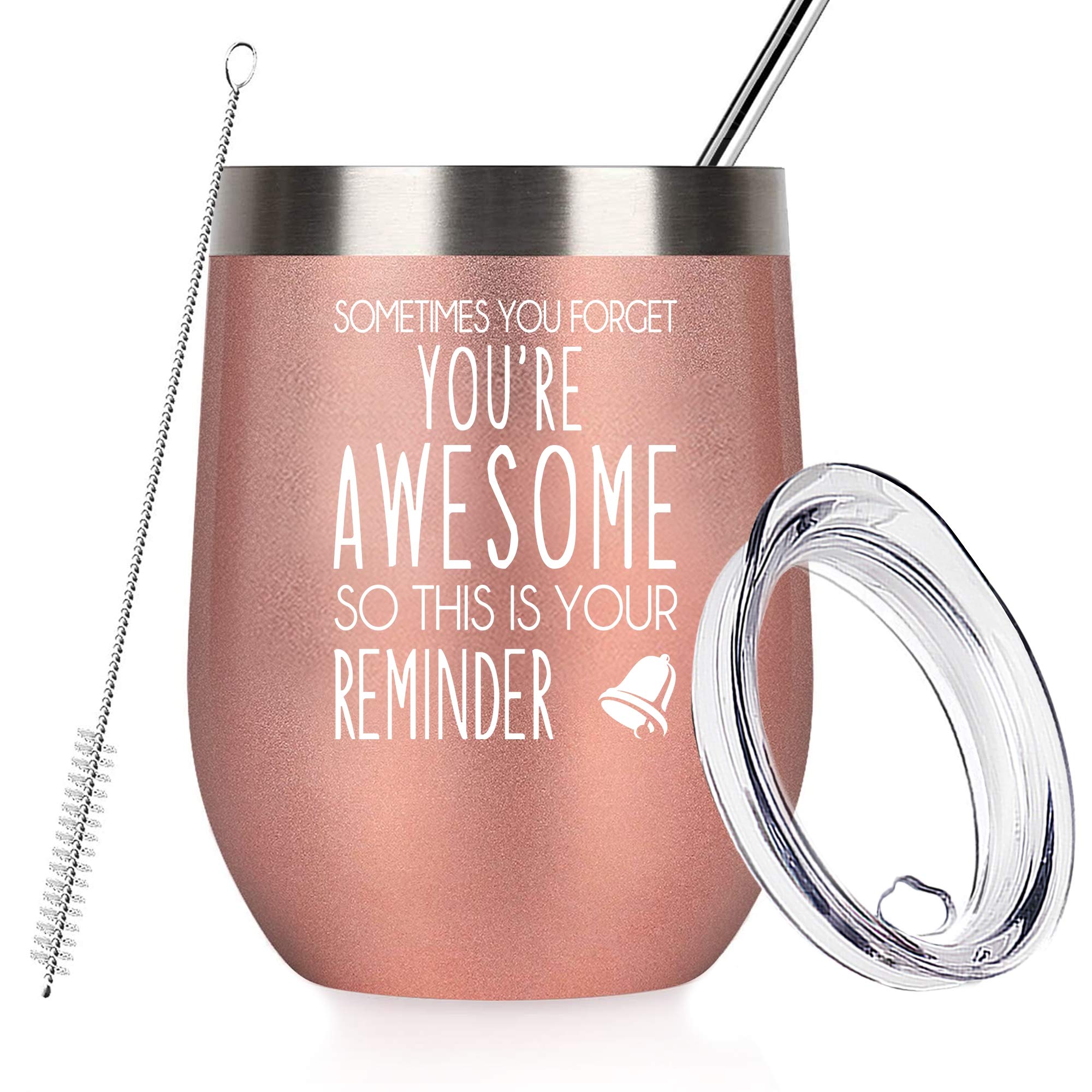 Empowering Women's Wine Tumbler - 12oz Inspirational Gift with 'Sometimes You Forget You're Awesome' Quote - Perfect for Coworkers, Friends, Birthdays & Graduations - Great for Office, Home or Outdoor Use