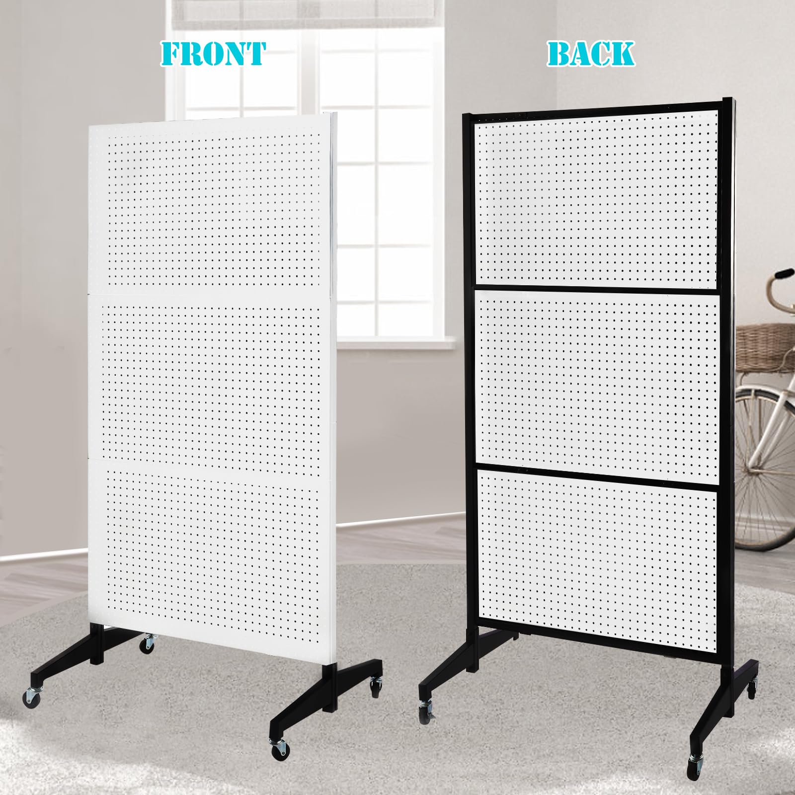 3'x6' Metal Pegboard Display Stand with T-Base & Wheels - Includes 20 Hooks - White - Perfect for Retail Stores, Trade Shows & Workshop Organization