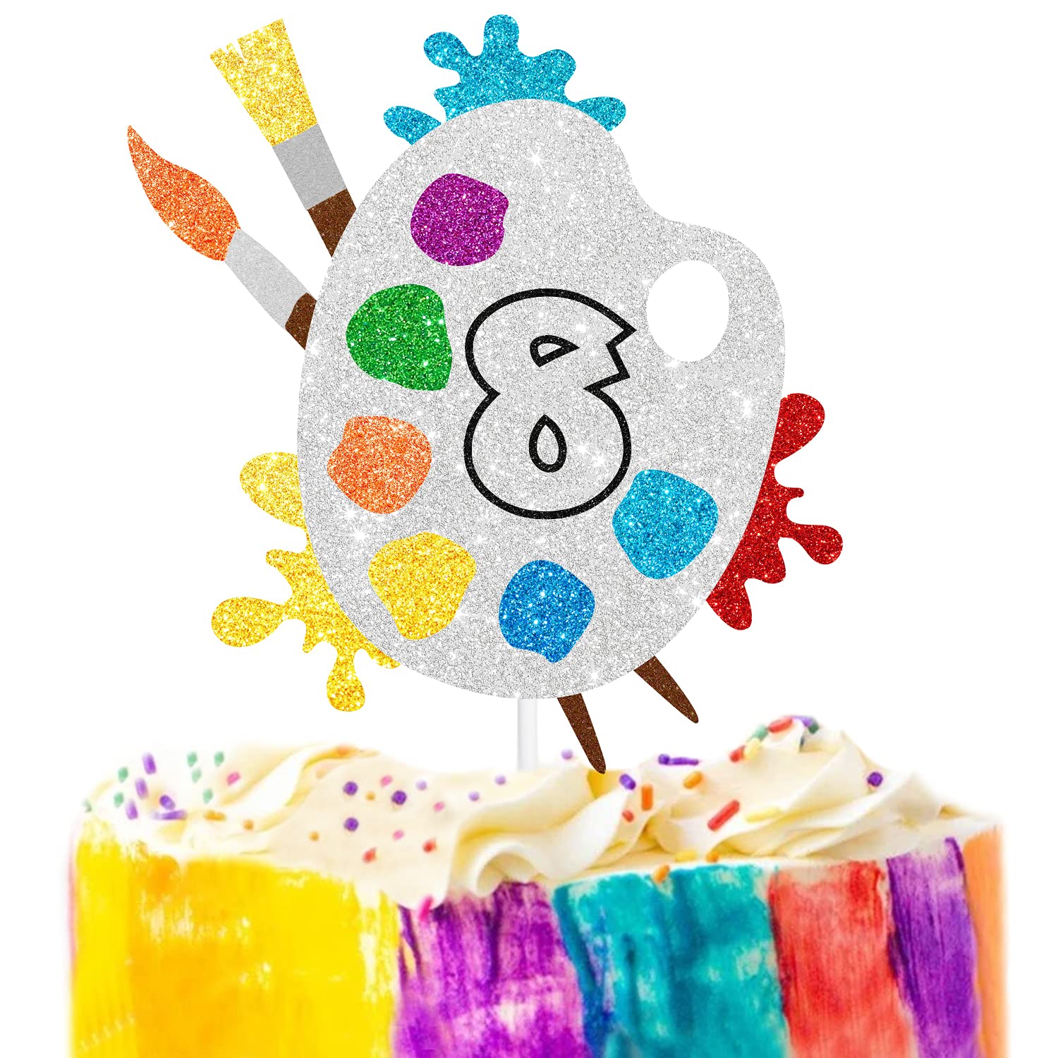 8th Birthday Slime Cake Topper - Artistic Palette Painting Graffiti Design for Boys & Girls - 8 Years Old Party Decorations - Perfect for Birthday Cakes, Cupcakes, and Dessert Table Displays
