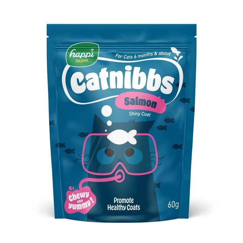 Happi Kippi Catnibbs Natural Cat Treats 60g - Tuna, Salmon, Chicken & Bonito Flavor with Fish Oil, Taurine, Seaweed & Coconut Oil - Healthy Chewy Snacks for Indoor & Outdoor Cats