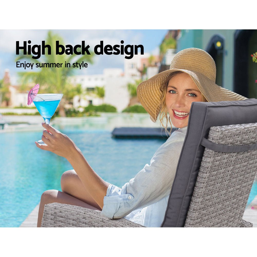3-Piece Elise Outdoor Recliner Chair with Ottoman and Side Table Set - Grey Patio Furniture for Backyard, Poolside & Garden Relaxation