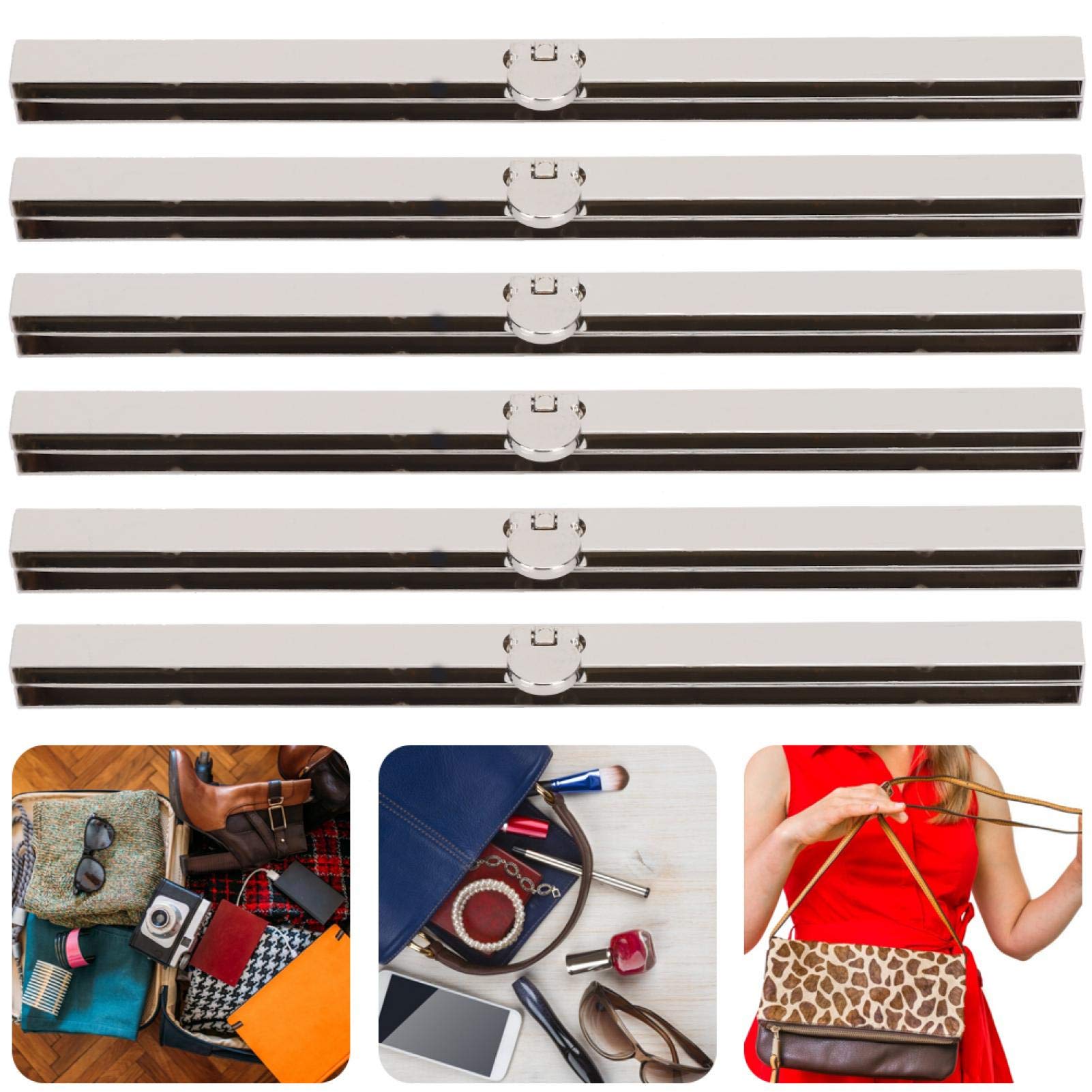 Pssopp 6Pcs Silver Metal Purse Frame - Wallet Clasp, Iron Kiss Lock, Leather Bag Clip for DIY Purse & Wallet Making | Perfect for Handmade Bags, Wallets & Crafting Projects