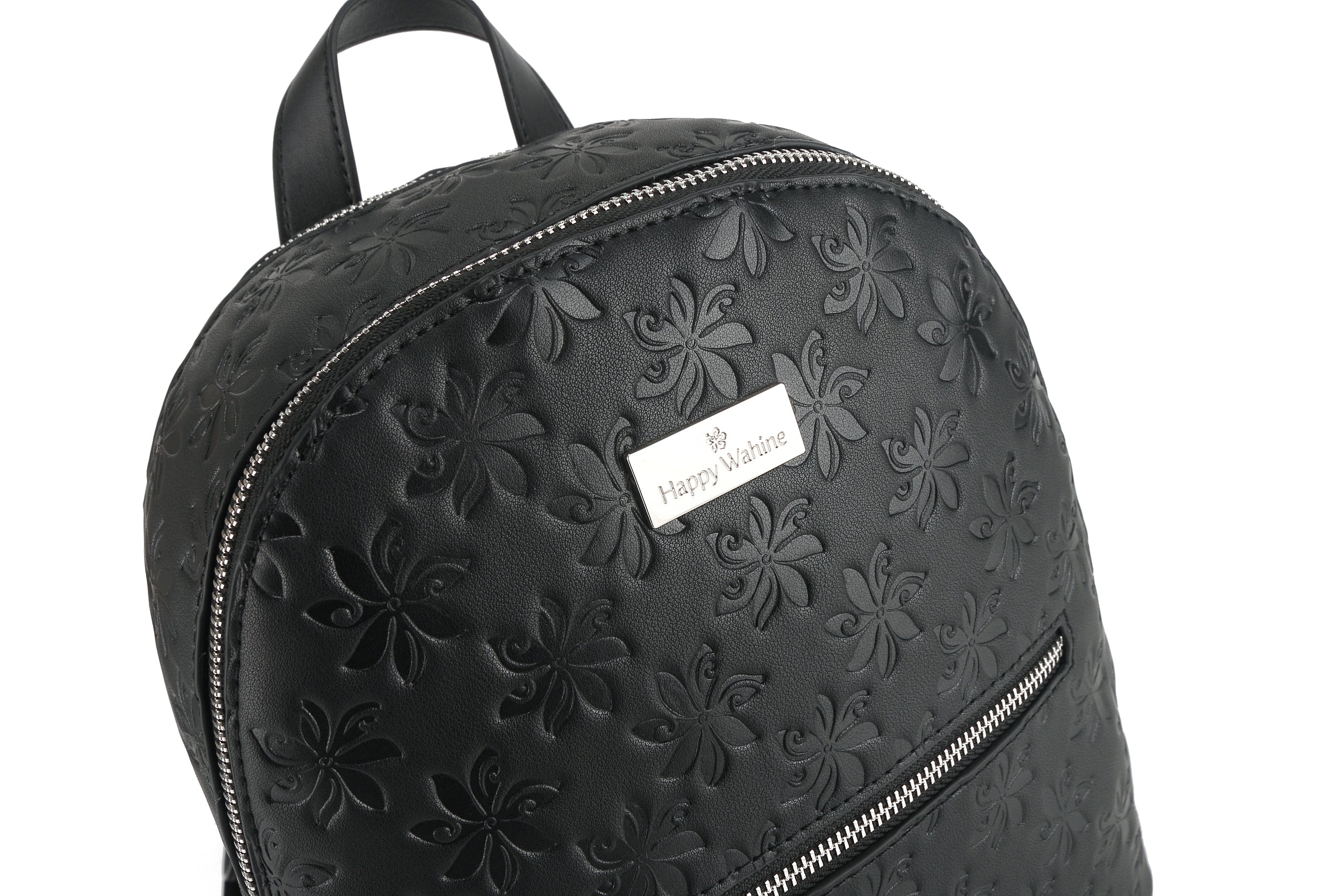 Tiffany Tiare Embossed Black Backpack for Women - Stylish Leather Laptop Bag for Work, Travel & College