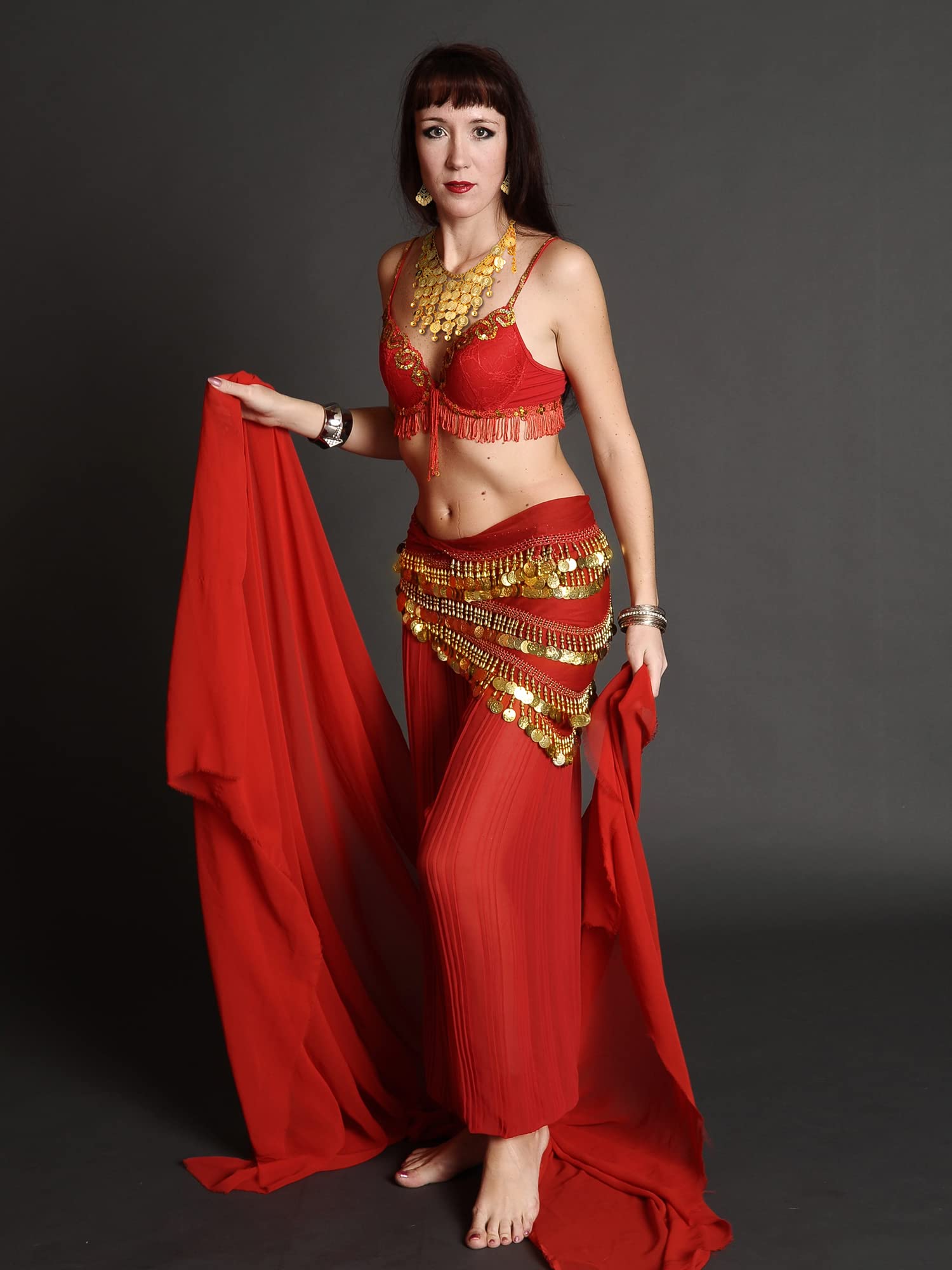 Hicarer Women's Belly Dance Costume Set - Gold Hip Scarf Wrap Belt, Necklace & Earrings for Gypsy, Cosplay, Halloween and Performance