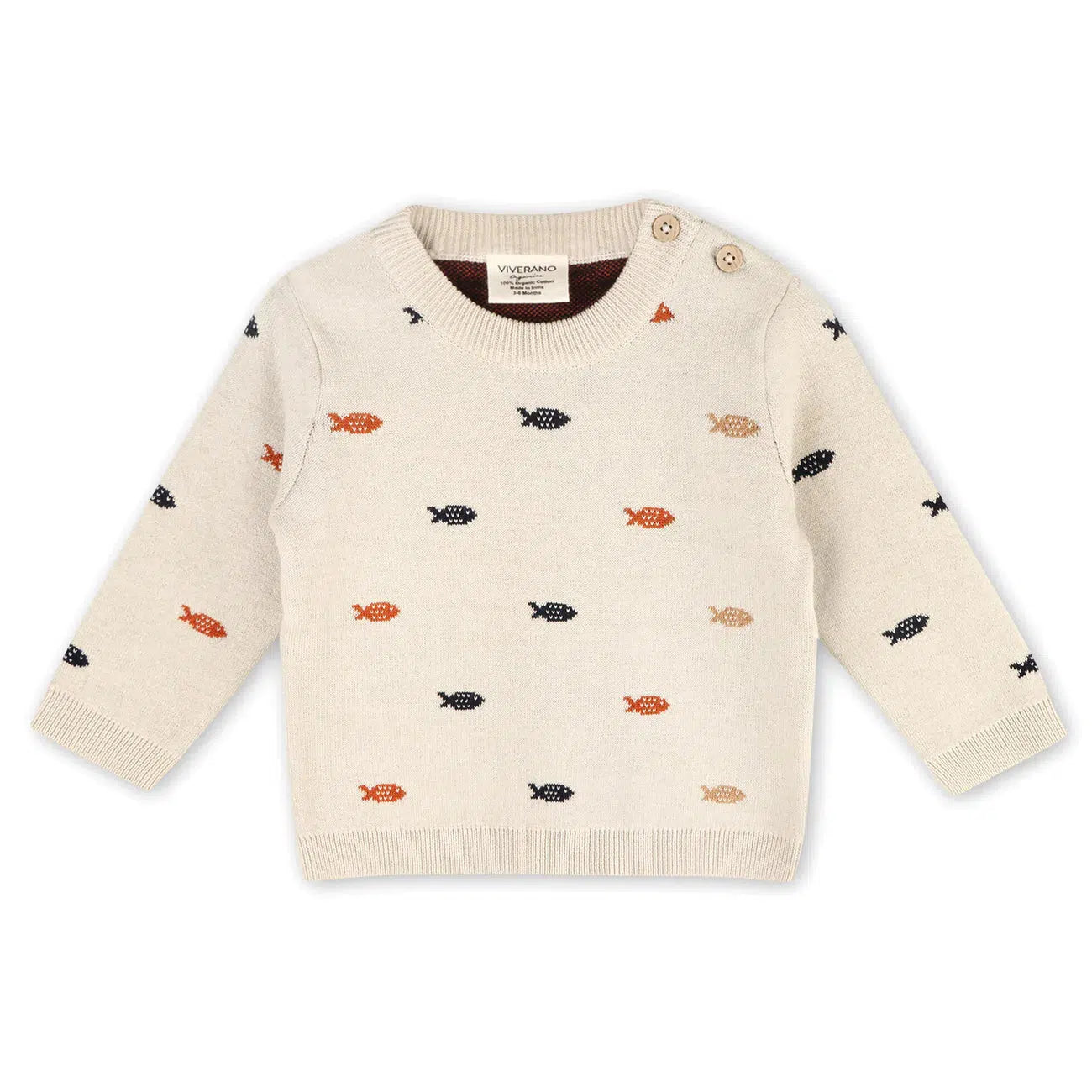 Viverano Organic Cotton Jacquard Knit Sweater with Fish Pattern - Cozy Casual Pullover for Women | Perfect for Fall, Winter & Holiday Outfits