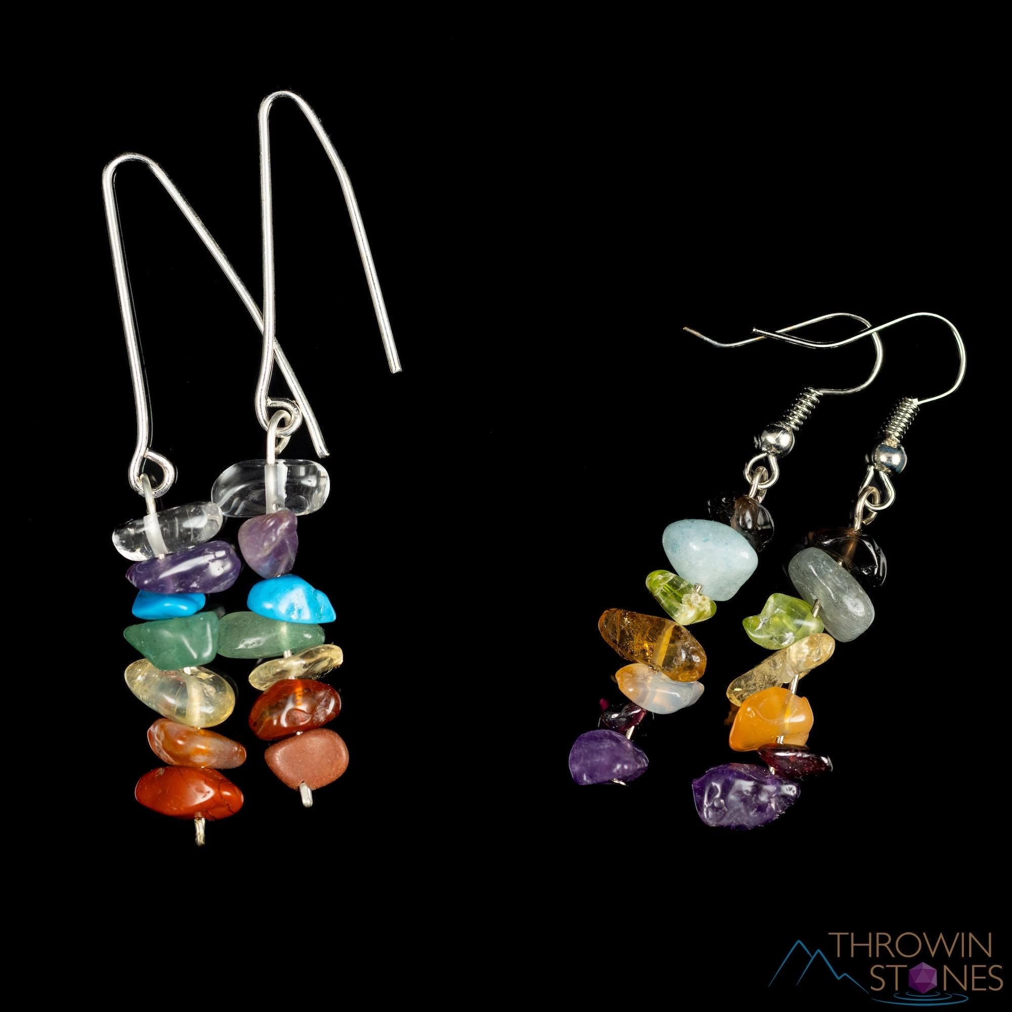 Rainbow Chakra Crystal Dangle Drop Earrings | Handmade Gemstone Jewelry | Spiritual Healing Gift for Women | Perfect for Yoga, Meditation & Boho Fashion (E1383)
