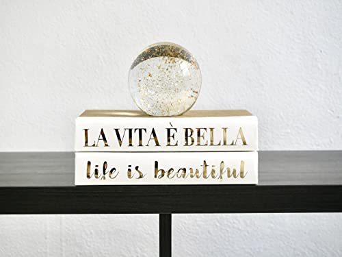 Life is Beautiful Decorative Quote Books - Custom Gold Books for Home Decor, Coffee Table Books & Shelf Decor (Black Cover, White Spine, Gold Text) - Perfect for Living Room, Office & Gift Giving