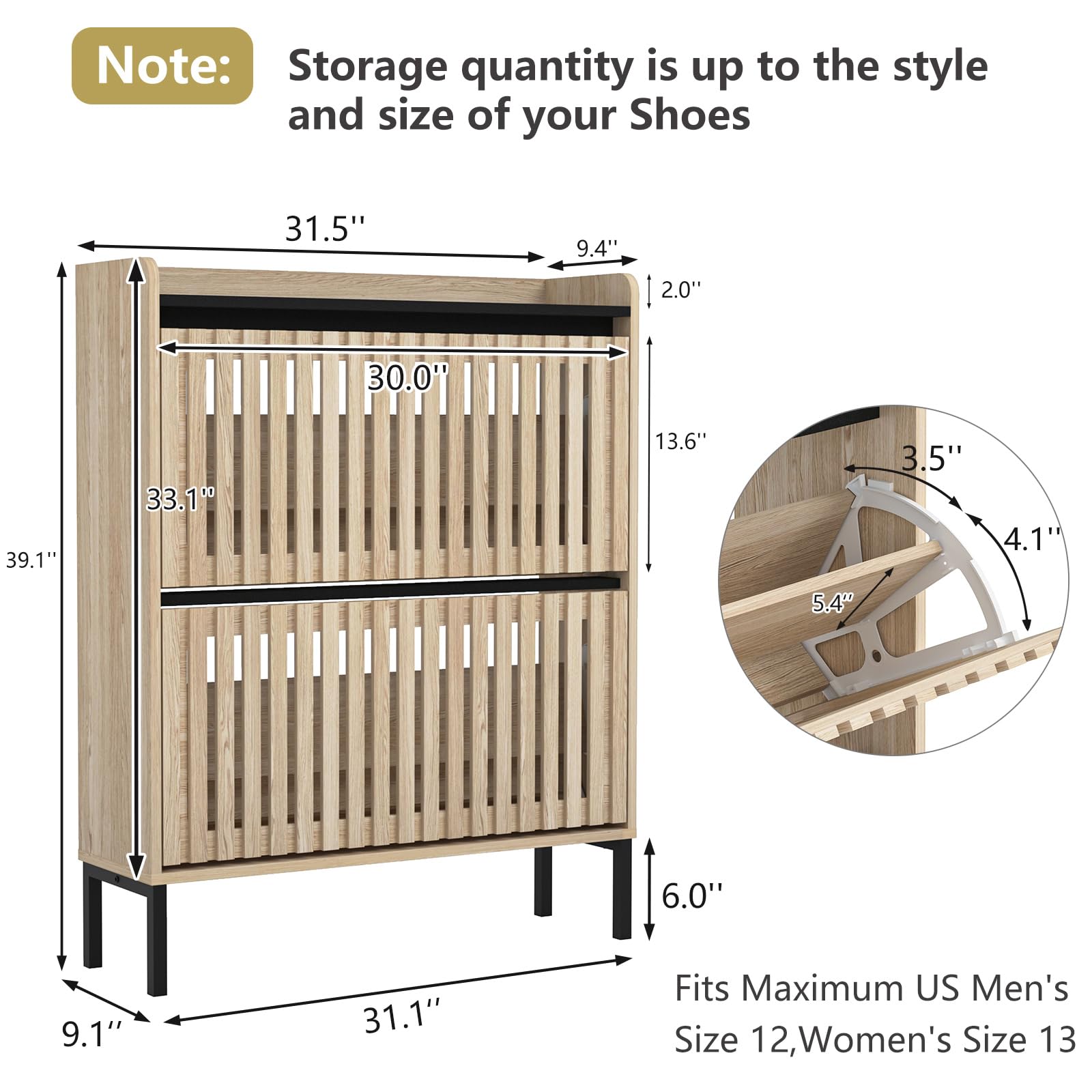 Slim Hidden Shoe Storage Cabinet with 2 Flip Drawers - Space Saving Entryway Shoe Organizer with Metal Legs for Hallway, Living Room & Bedroom - Perfect for Small Apartments & Closet Organization