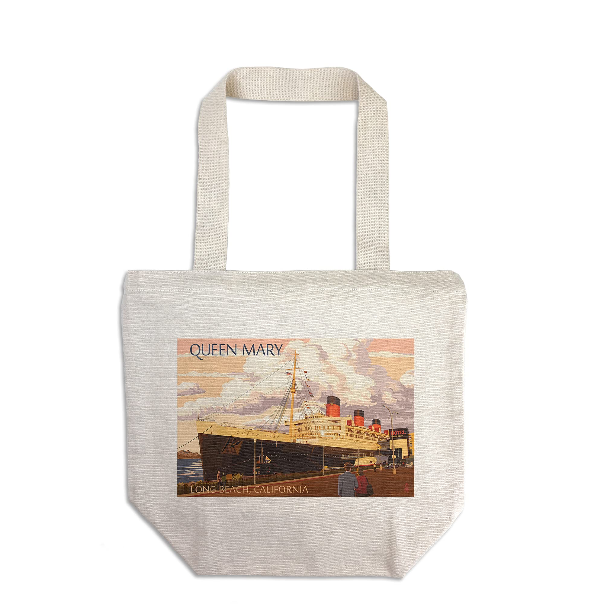 Lantern Press Long Beach California Queen Mary 100% Cotton Canvas Reusable Tote Bag - Eco-Friendly Shopping & Beach Day Essential