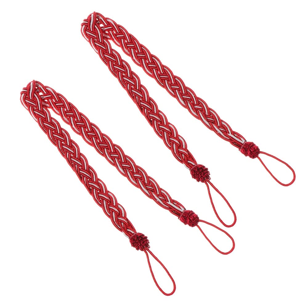 2-Pack Woven Satin Curtain Tie Backs - Elegant Wine Red Window Drapery Holders for Living Room, Bedroom & Home Decor | Durable Fabric Cord Tiebacks for Curtains & Sheers