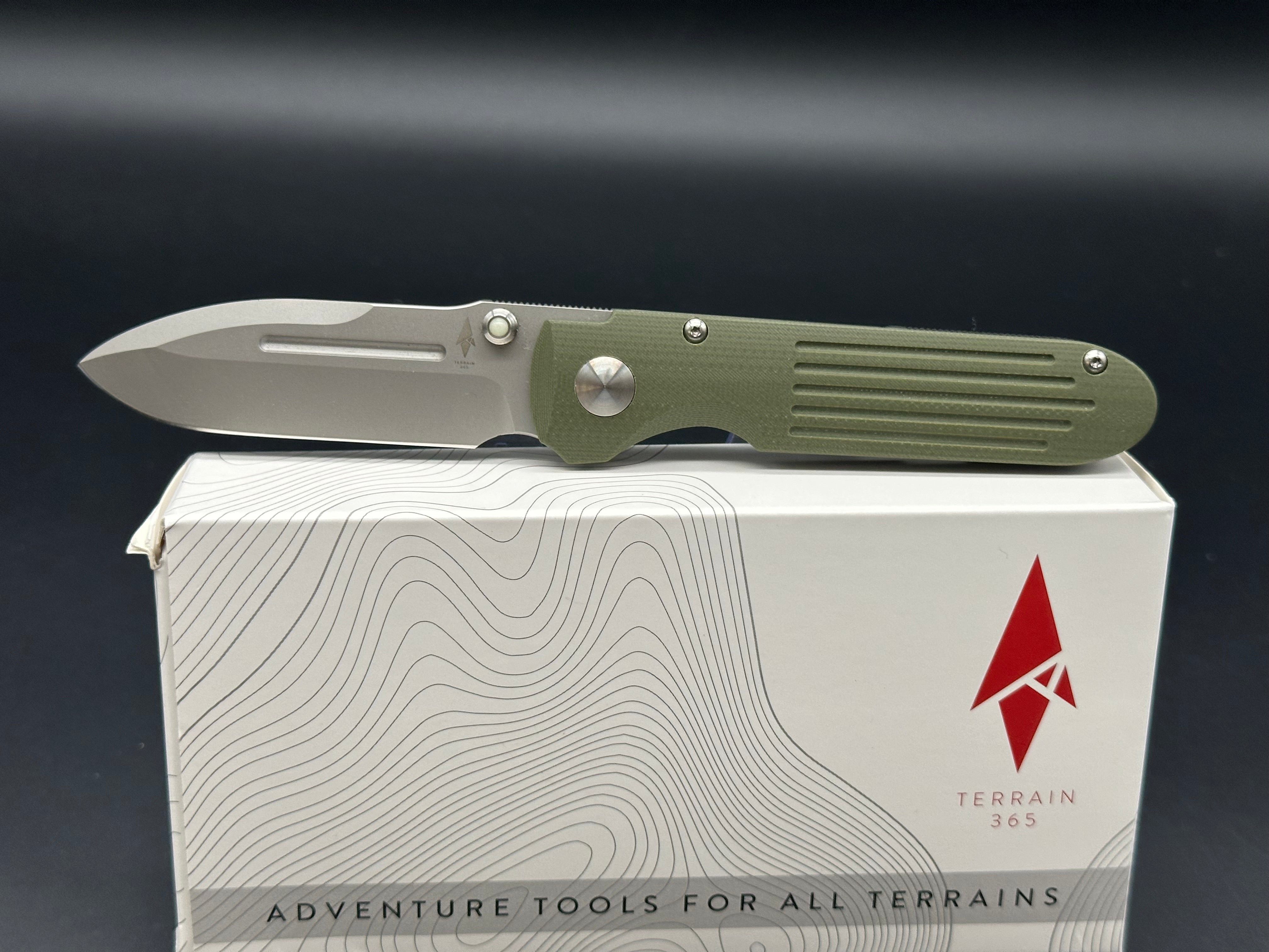 Terrain 365 PDW Invictus ATC Compact Folding Knife - OD Green G10 & Titanium Handles with Terravantium Dendritic Cobalt Blade - EDC, Outdoor Survival, Tactical Gear, Hunting, Camping