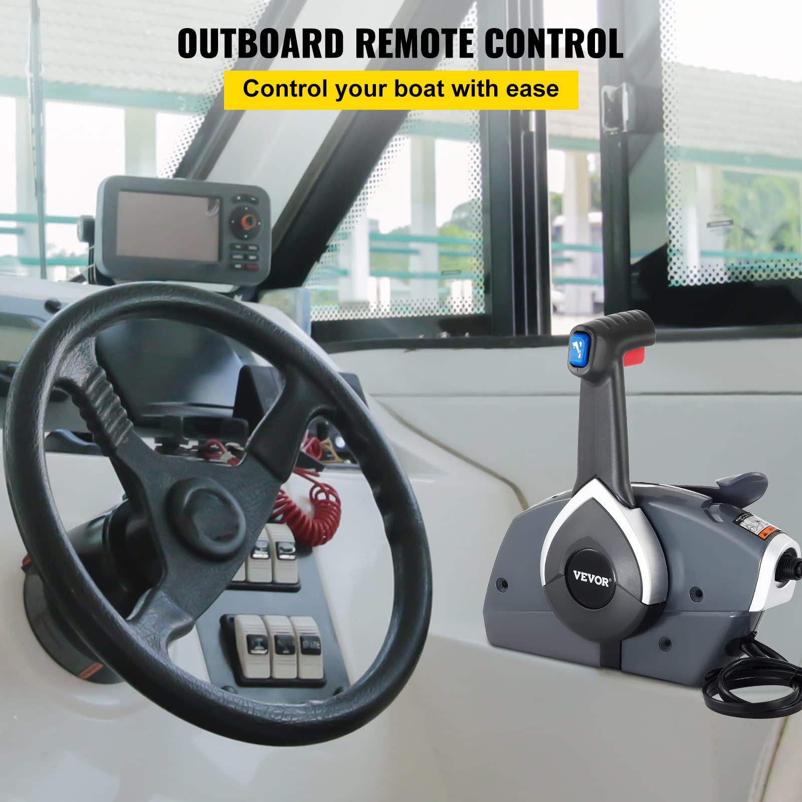 Premium Single-Engine Boat Throttle Control for Evinrude & Johnson Outboards - Side Mount Remote Control with Key Switch & Safety Lanyard | Perfect for Fishing, Cruising & Marine Adventures
