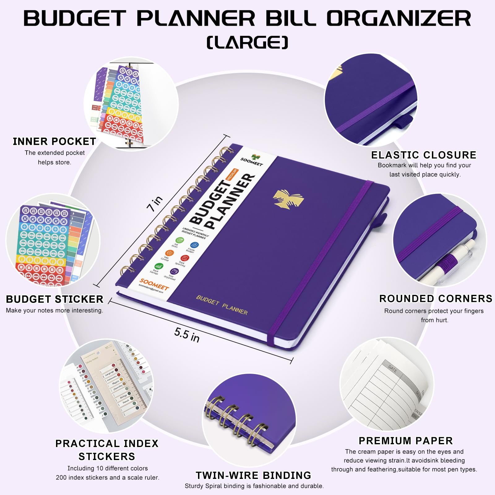 2025-2026 Budget Planner with Monthly Bill Organizer & Expense Tracker - Undated Financial Journal for Money Management, Purple Medium Size 5.5