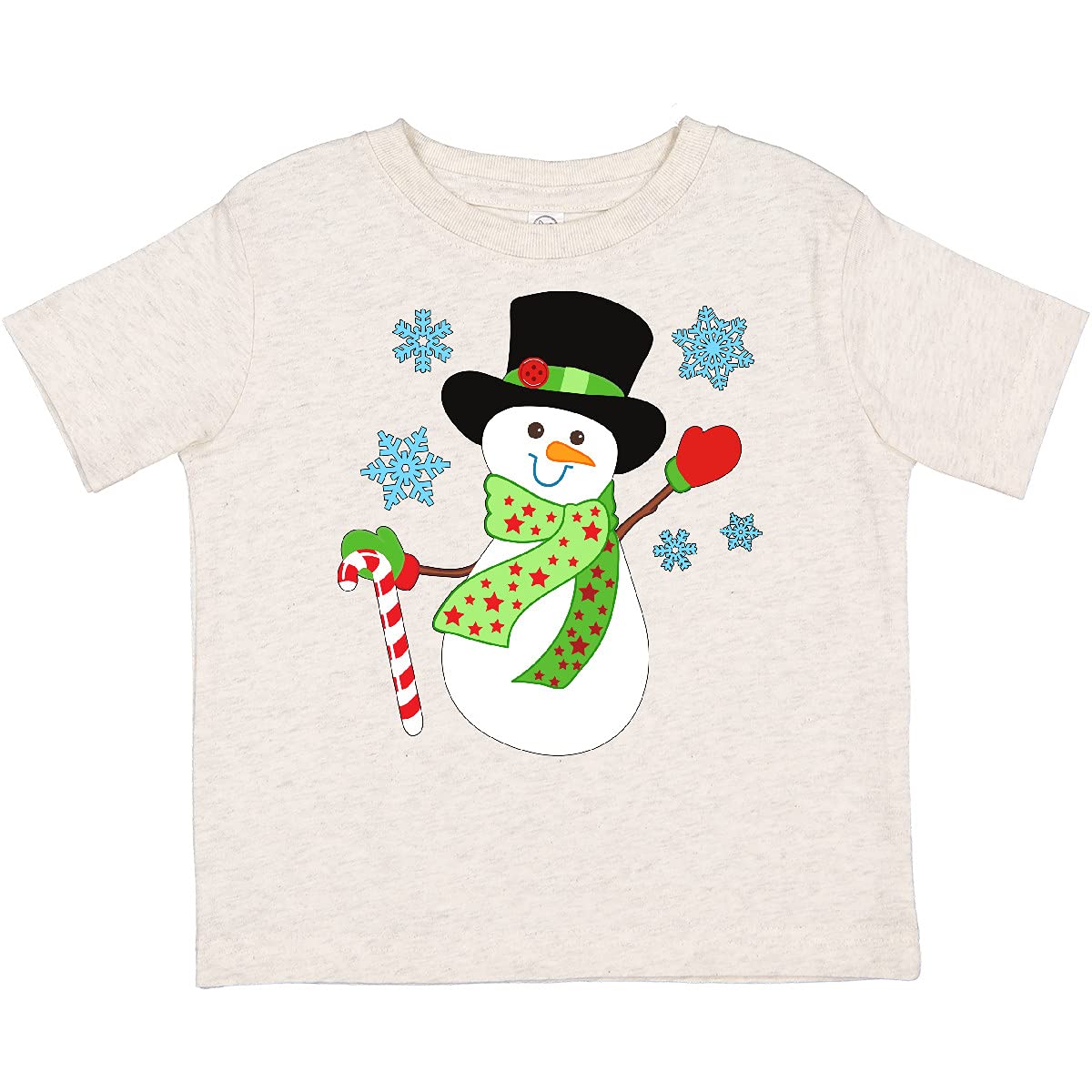 Christmas Snowman in Top Hat with Candy Cane Toddler T-Shirt | Holiday Kids Apparel | Festive Winter Outfit for Toddlers