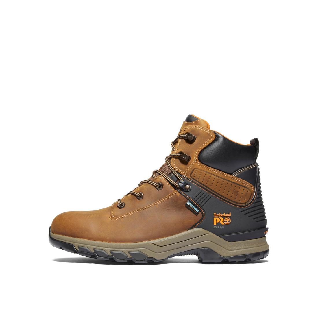 Hypercharge 6 Inch Soft Toe Waterproof Work Boots for Men - Brown Leather Safety Shoes for Construction, Hiking & Outdoor Activities