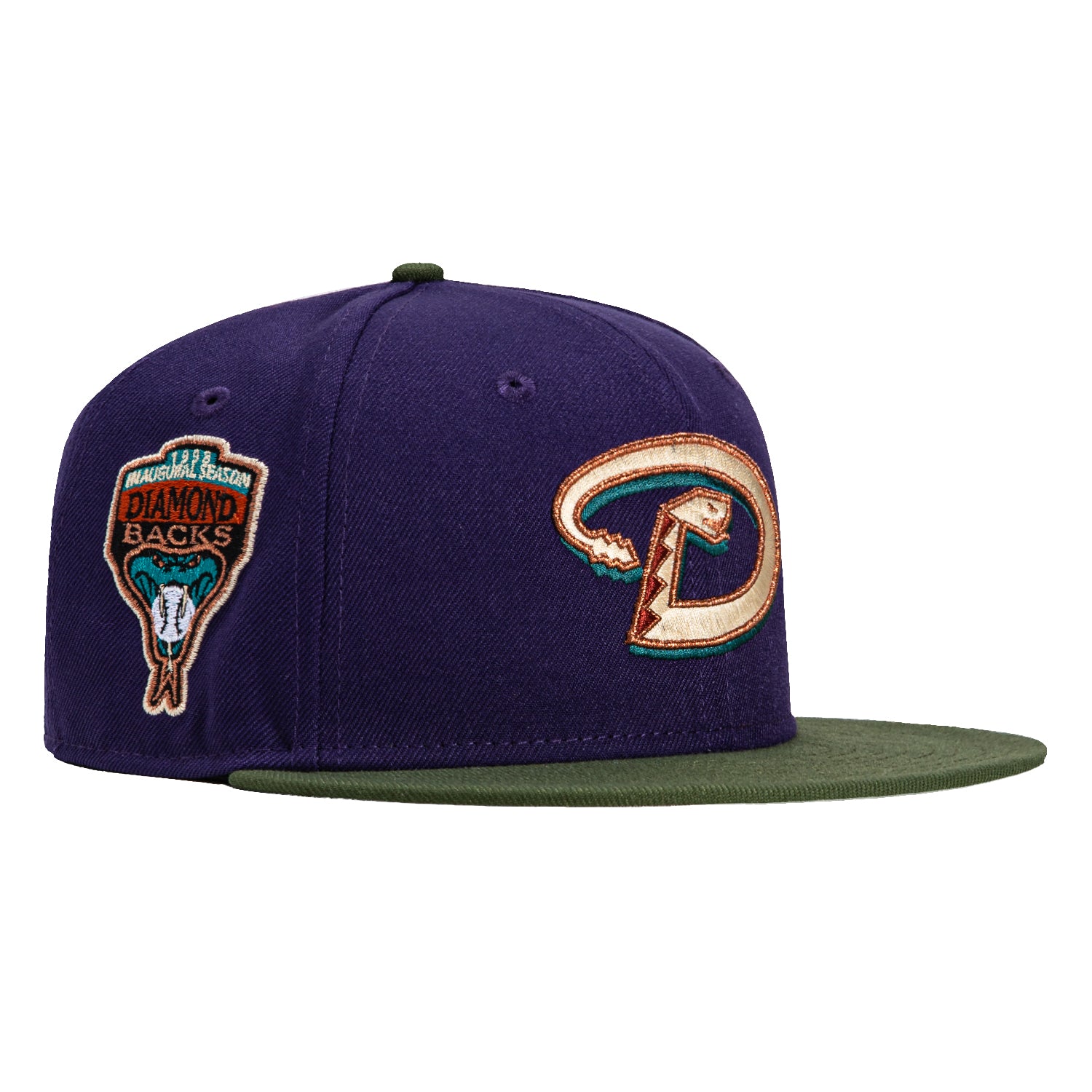 New Era 59Fifty Arizona Diamondbacks MLB Baseball Cap with Inaugural Patch - Purple & Olive - Adjustable Snapback Hat for Men & Women | Perfect for Baseball Games, Sports Fans & Streetwear Fashion
